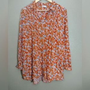 Floral orange button down shirt